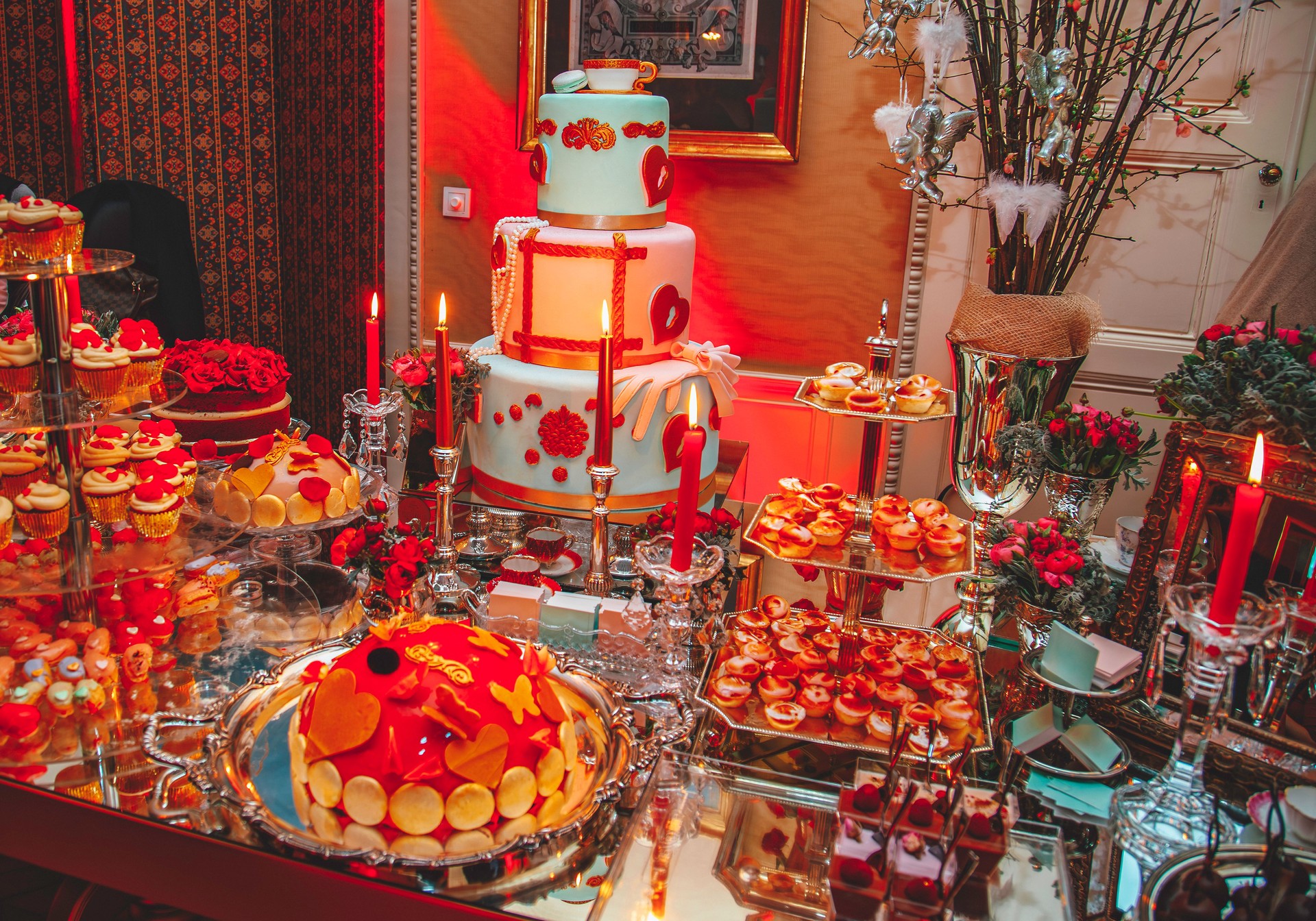 Luxurious Dessert Table with Wedding Cake and Sweets Display