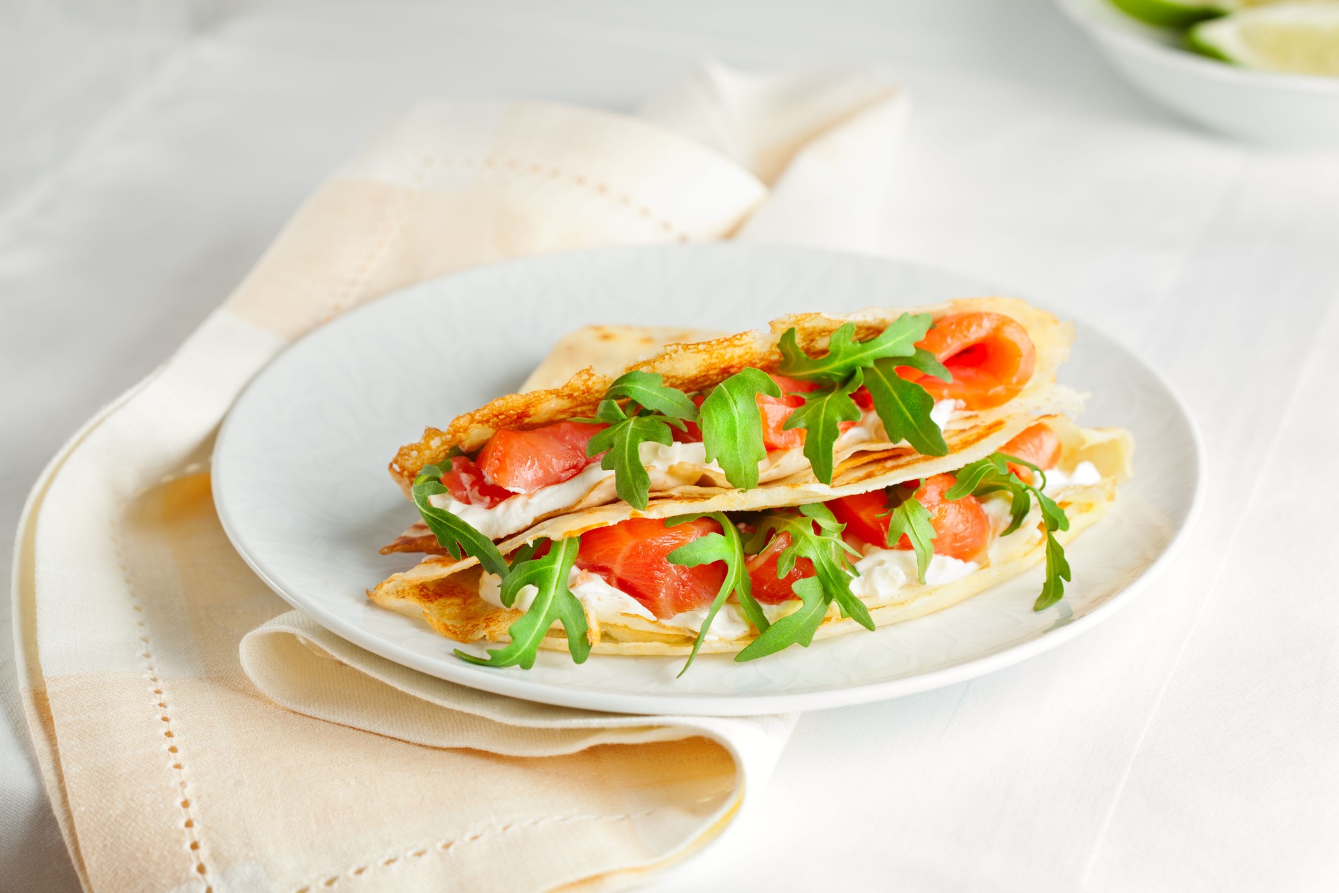 Thin Crepes Stuffed with Smoked Salmon